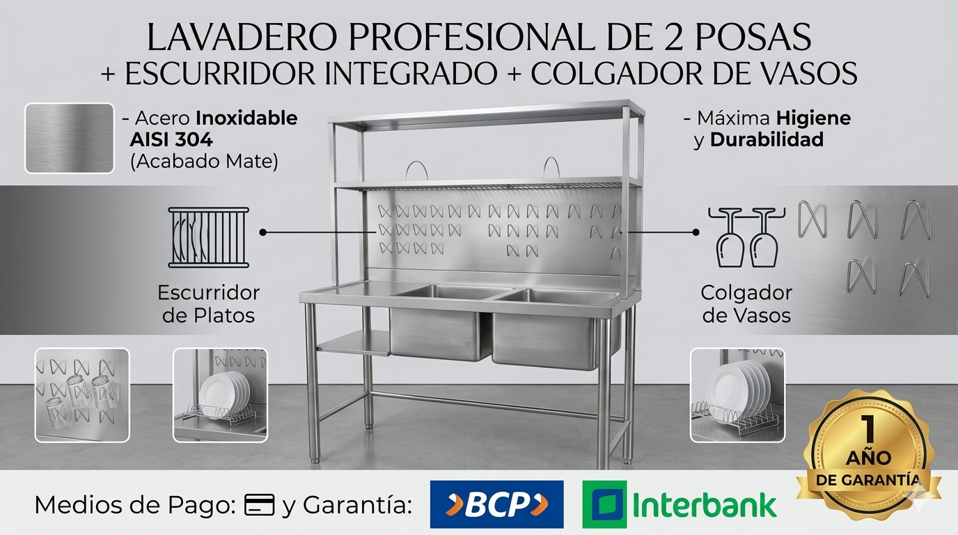 Lavadero de 2 posas + escurridor de plato + vasos