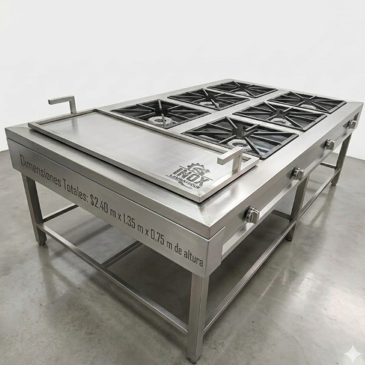 Cocina Industrial de 6 hornillas con Plancha
