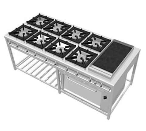 COCINA INDUSTRIAL DE 8 HORNILLAS + PLANCHA Y HORNO
