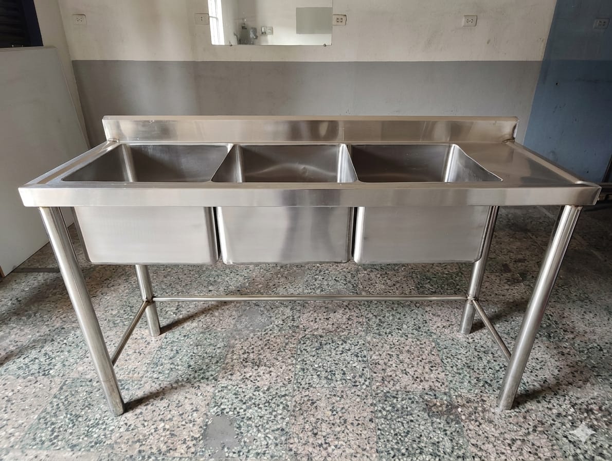 Lavadero de 3 posas de acero inoxidable